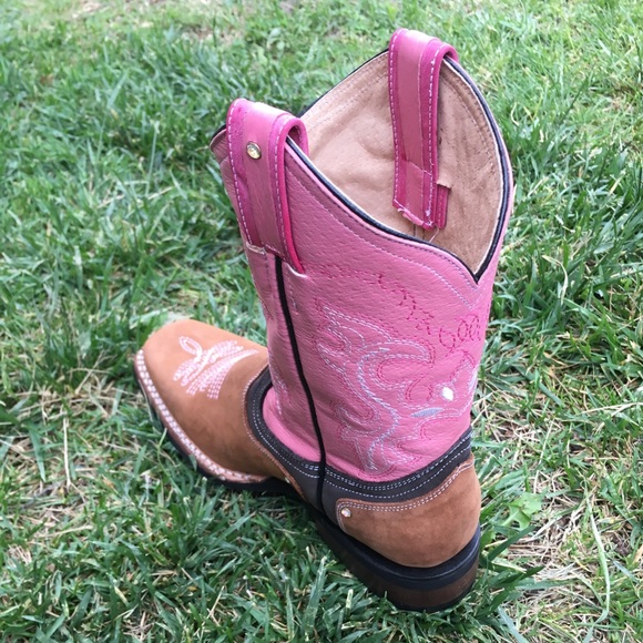 Women’s Cowgirl Rodeo Leather Boots Tan & Pink Color Bota dama Vaquera Rosa 950 - Picture 3 of 7